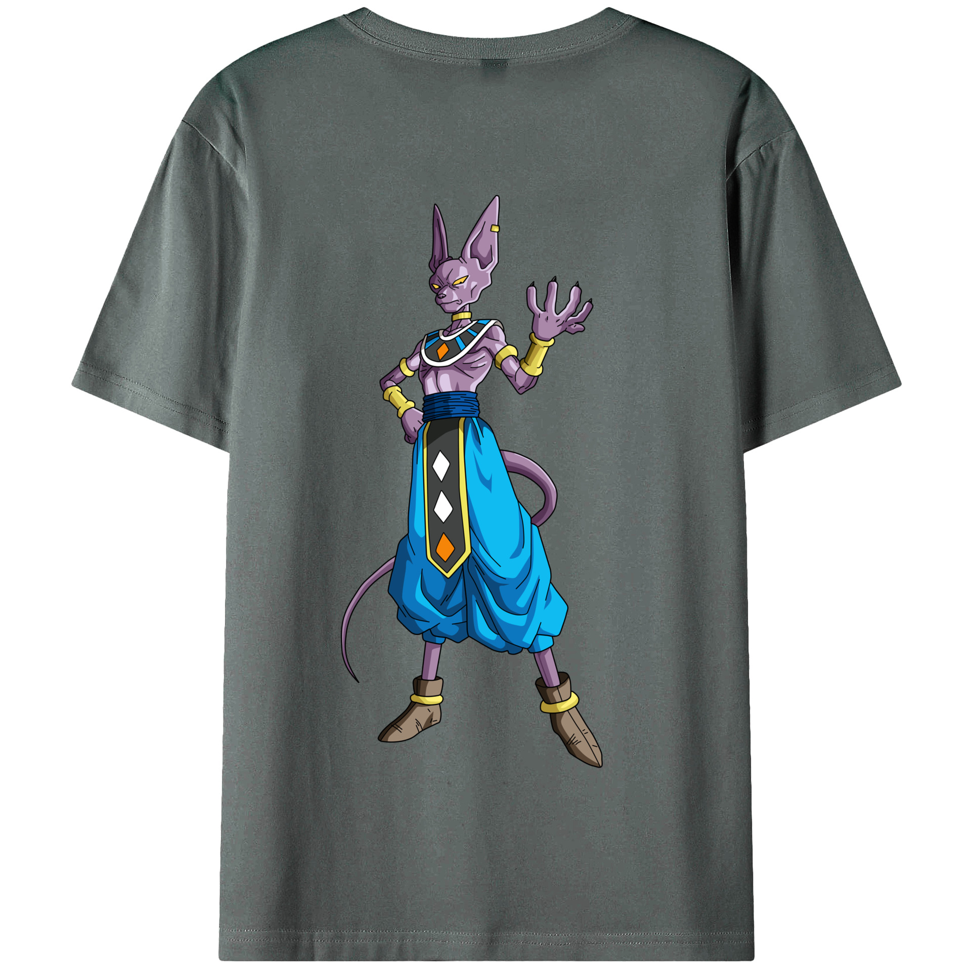 （画像用） ドラゴンボール ビルス 破壊神ビルス DRAGON BALL Beerus Birusu 綿100％半袖Tシャツ（背面プリント）